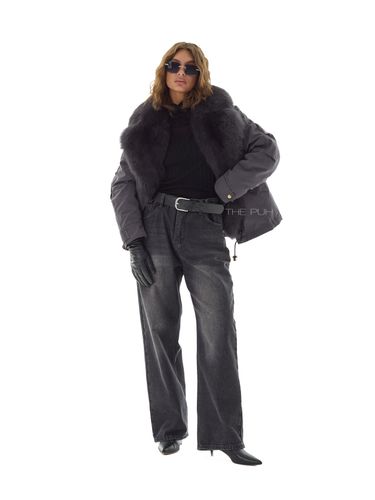 Графитовая пуховая парка с мехом лисы