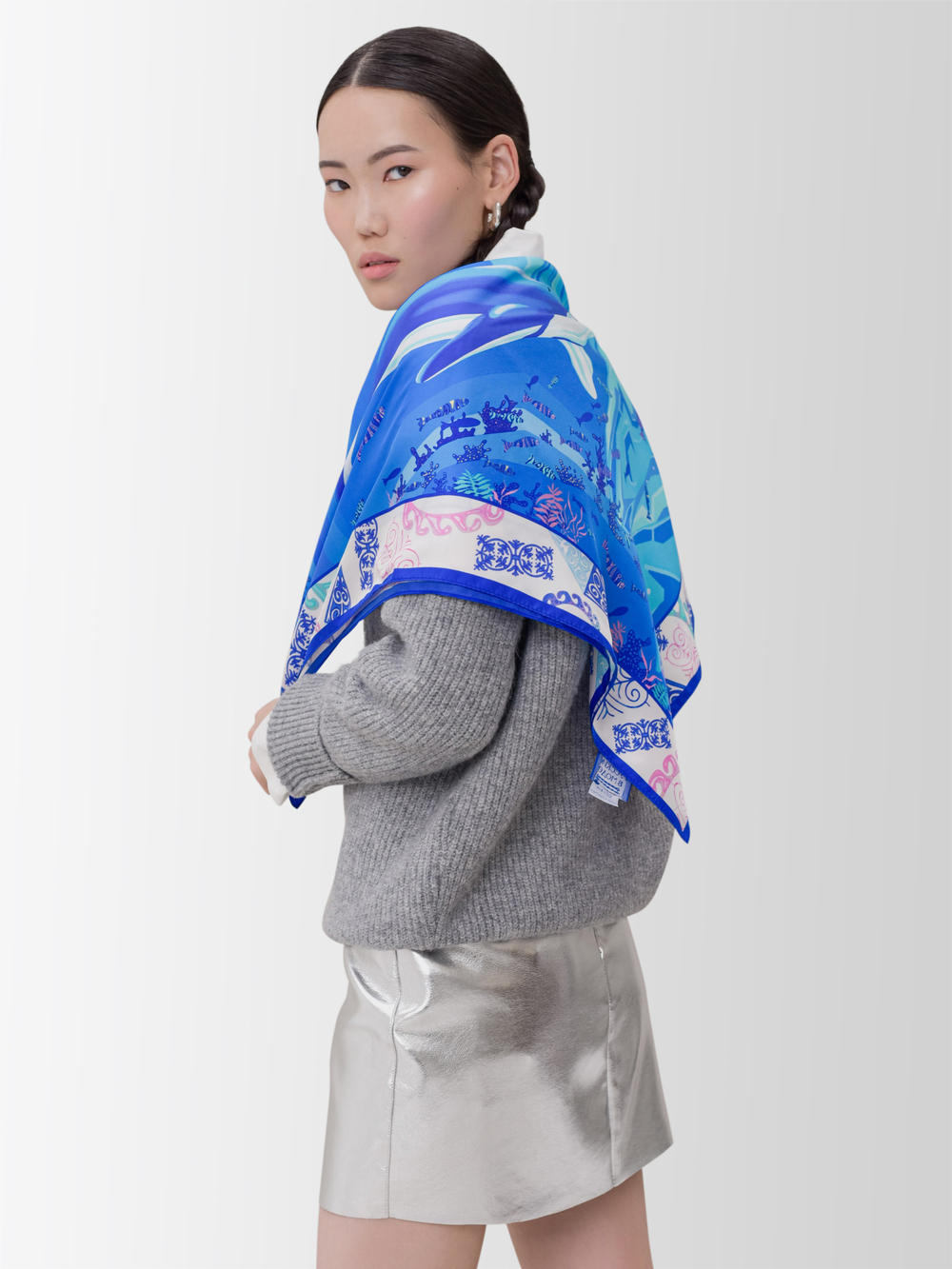 Платок «Весна в Арктике» 100% шёлк