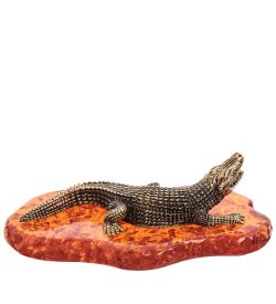 Народные промыслы AM-3160 Фигурка «Крокодил Саванна» (латунь, янтарь)