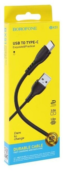 Кабель Type-C BOROFONE BX51 3.0A, 1м. черный
