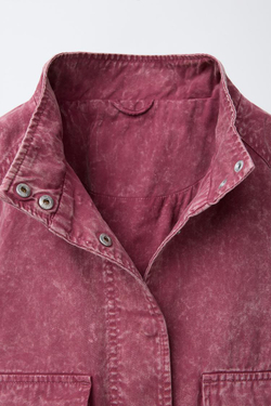 ZARA КУРТКА С ЭФФЕКТОМ ПОТЕРТОСТИ, МАЛИНОВЫЙ