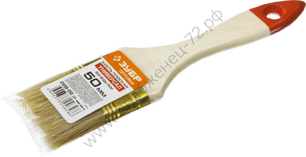ЗУБР УНИВЕРСАЛ 50 мм, 2″ светлая натуральная щетина, деревянная ручка, плоская кисть, ОПТИМА (01099-050)