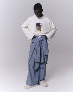 Striped Baggy Pants Dirty-Blue