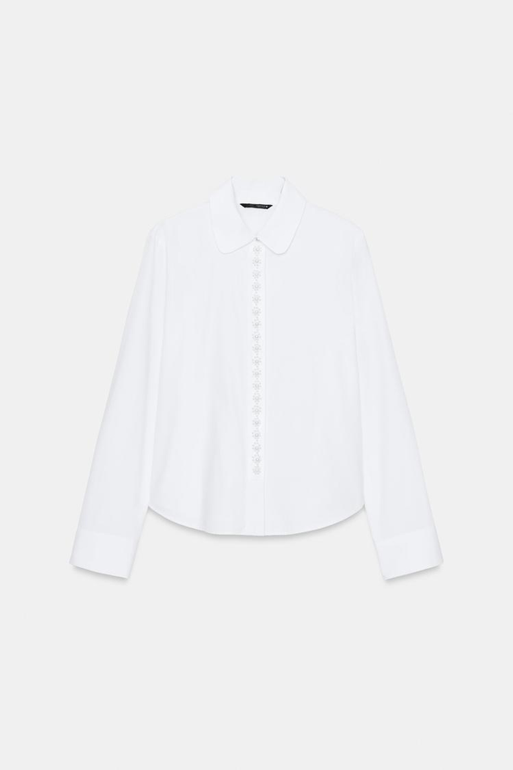 ZARA РУБАШКА ИЗ ПОПЛИНА С БУСИНАМИ, БЕЛЫЙ