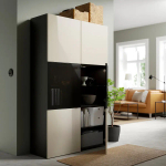 Книжный шкаф - BESTÅ/ BESTА IKEA/ БЕСТА/БЕСТО ИКЕА, 193х120 см, черный/светло-бежевый