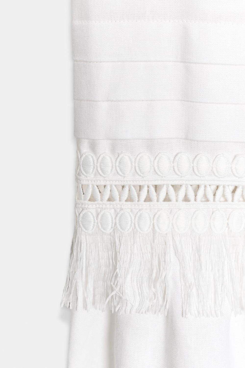 ZARA ЛЬНЯНАЯ ЮБКА МИДИ С БАХРОМОЙ, БЕЛЫЙ