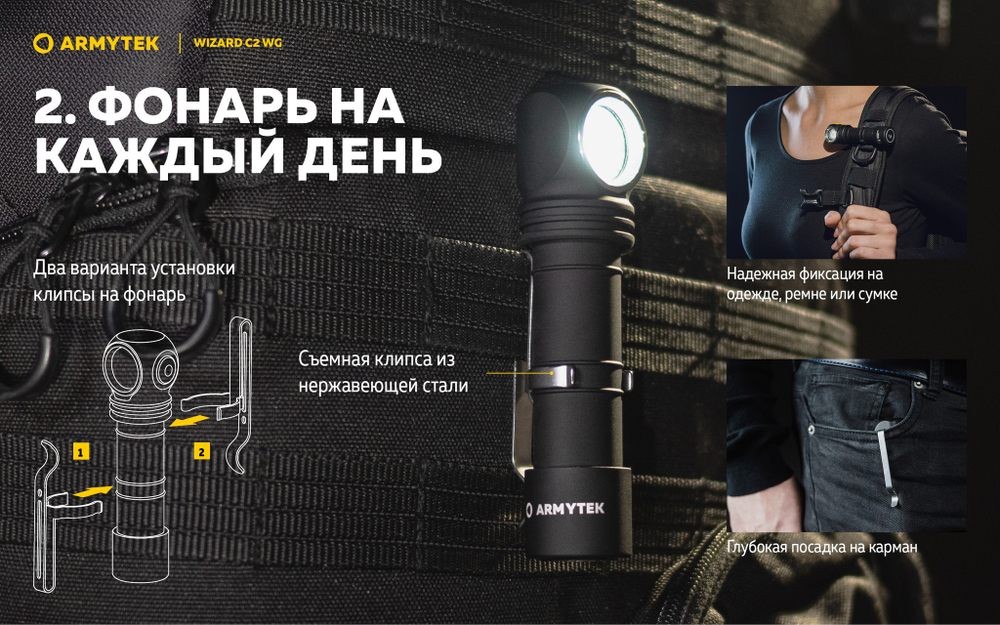 Фонарь Armytek Wizard C2 WG Magnet USB Белый/зелёный