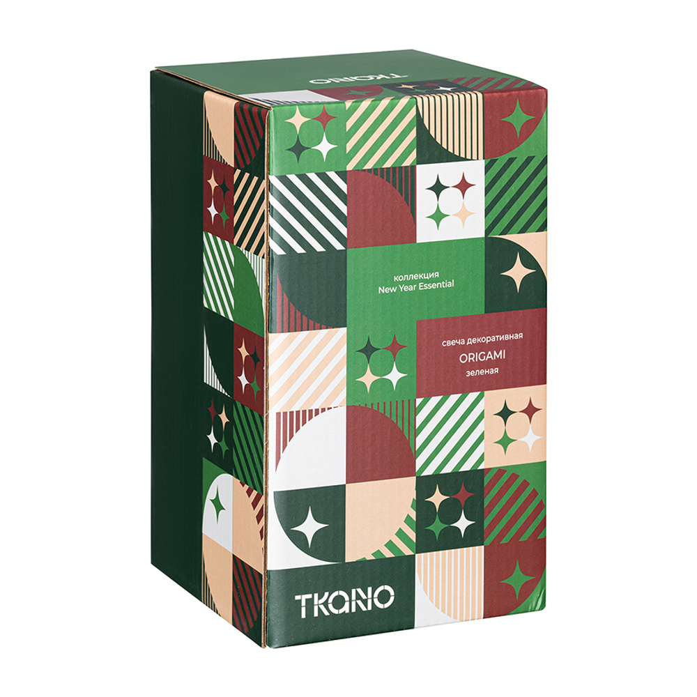 Свеча декоративная 19см Tkano New Year Essential Origami зеленая