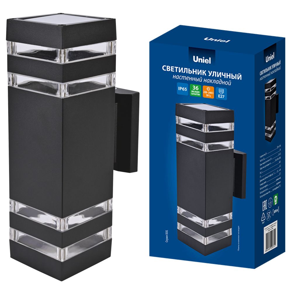 UUL-S24A 2x60W-E27 IP65 BLACK Светильник уличный. под две лампы Е27. Архитектурный накладной. Корпус черный. TM Uniel