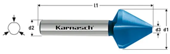 Зенковка Karnasch Ø6,3 мм с покрытием Blue-Tec, 60°, HSS-XE, DIN 334, арт. 40.3030-0063