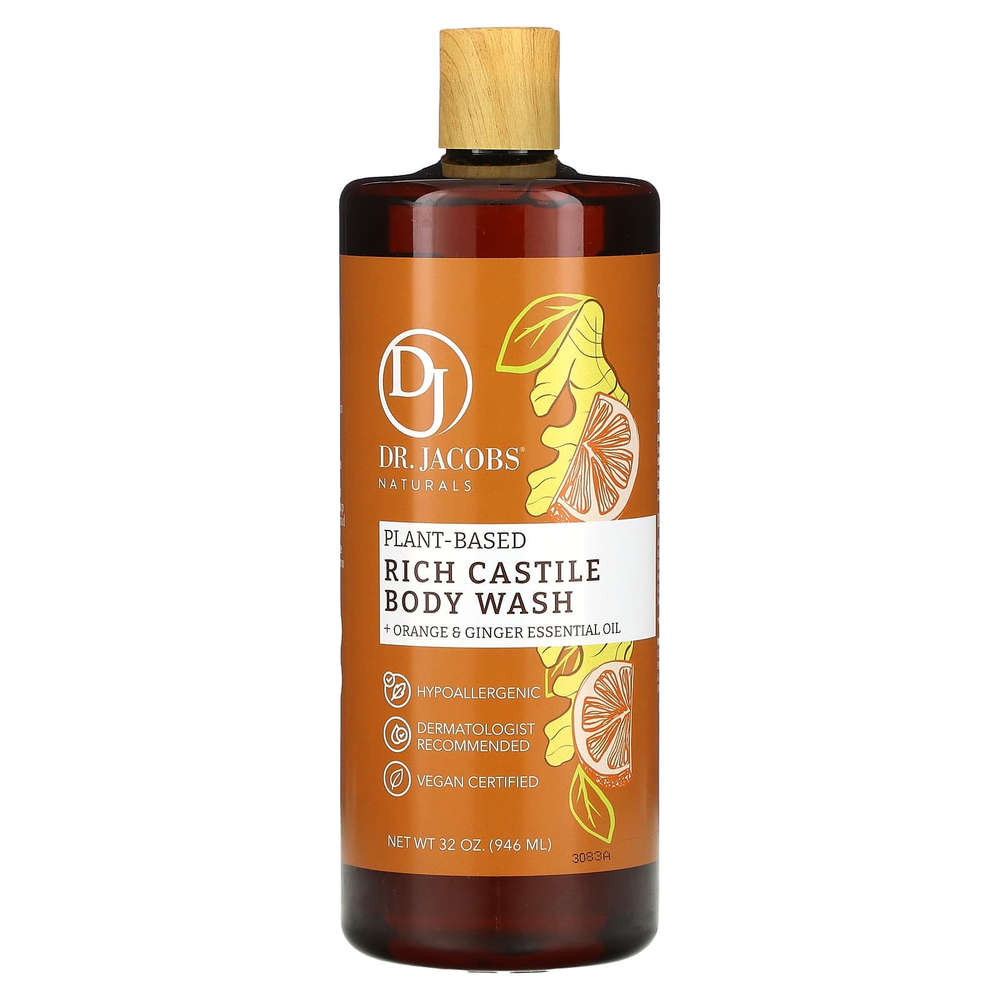 Dr. Jacobs Naturals, кастильский гель для душа на растительной основе, эфирное масло апельсина и имбиря, 946 мл (32 унции)