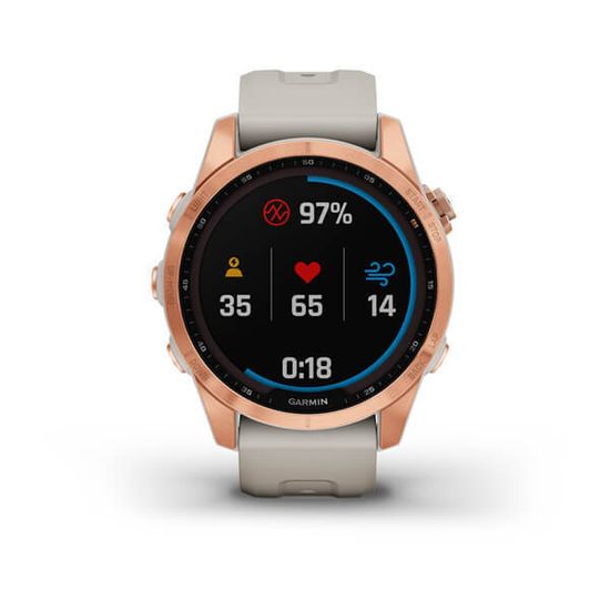 Часы Garmin Fenix 7S Solar, розовое золото, песочный силикон 010-02539-11