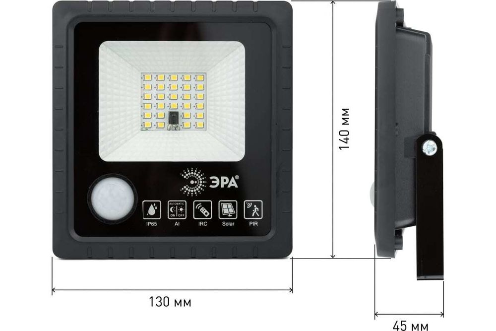 Прожектор светодиодный ЭРА 20Вт 5000K 350Лм с датчиком движения ПДУ IP65 уличный на солнечной батарее, Б0049545