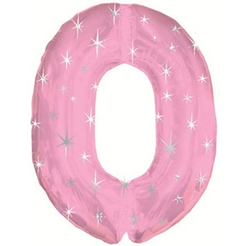 Шар (42''/107 см) Цифра, 0 Искры, Розовый, 1 шт.