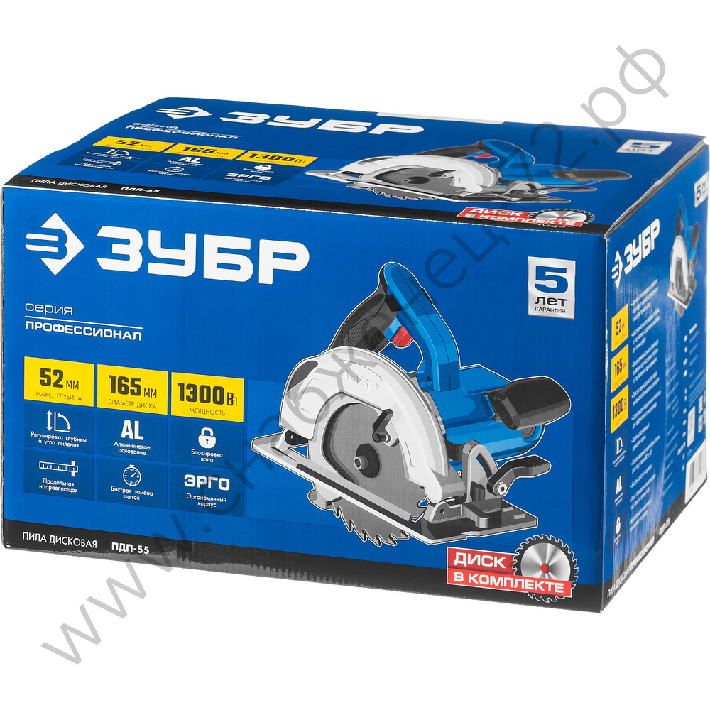 ЗУБР d 165 мм, 1300 Вт, циркулярная пила (дисковая), Профессионал (ПДП-55)