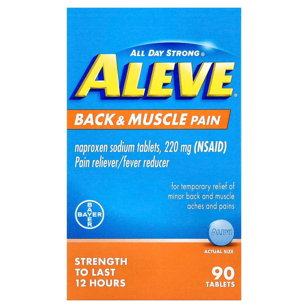 Aleve, Напроксен натрия в таблетках, боль в спине и мышцах, 220 мг, 90 таблеток