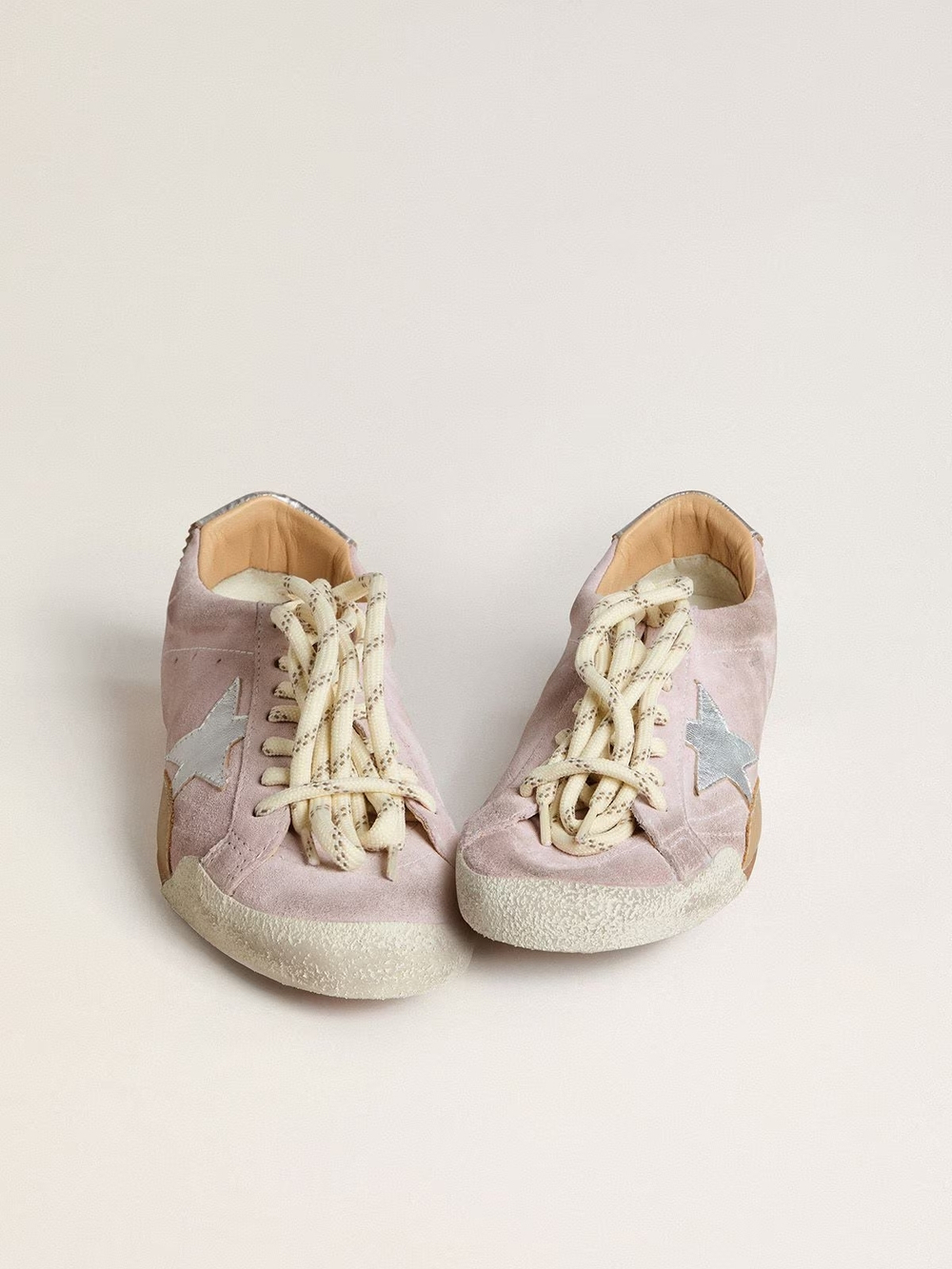 True Star in pastel pink suede with silver star and heel tab