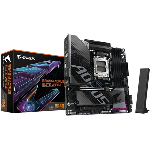 Материнская плата GIGABYTE B840M AORUS ELITE WIFI6E (AM5/AMD B840/4xDDR5/2xPCI-Ex16/2xM.2/SB/Wi-Fi/BT/GLAN/DP/HDMI/mATX)