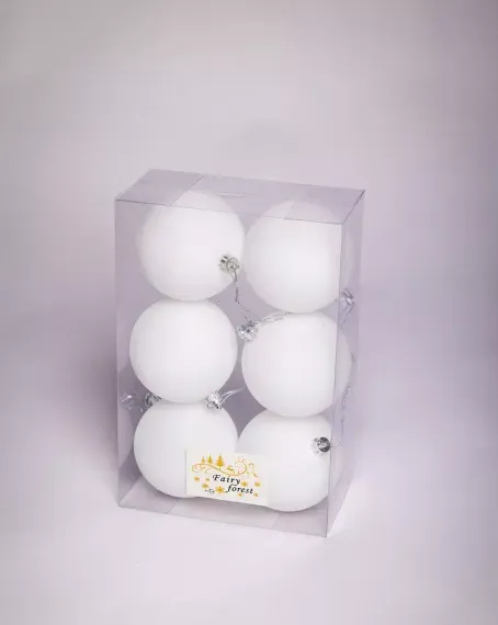 Набор пластиковых шаров Анет 80 мм., белый матовый, 6 шт., ЕлкиТорг (150312)