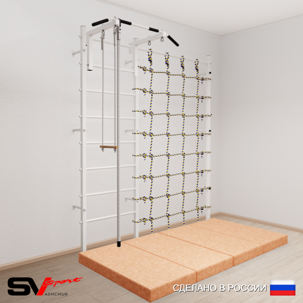 Шведская стенка Sv Sport усиленная 61540 (Турник стандарт/Канат/Трапеция/Мат 2м/Канатный лаз)