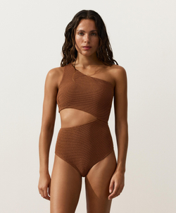 OYSHO Асимметричное трикини Crinkle, светло-коричневый