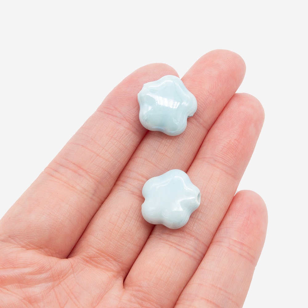 Бусина в форме цветка, 14,8*15,5мм, голубая, глазурированный фарфор