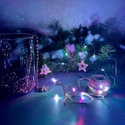 ULD-S0200-020-DTB-3AA-RC RGB IP20 DEW Гирлянда светодиодная Роса на батарейках 3AA не в-к. 2м. 20 светодиодов. RGB свет. Пульт ДУ в-к. Провод прозрачный. TM Uniel