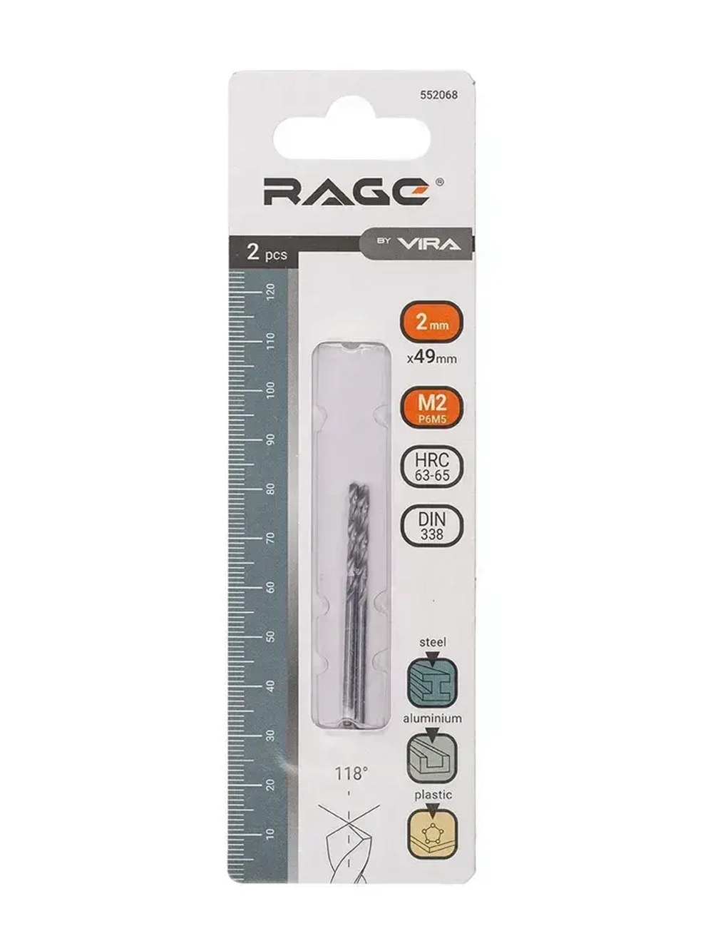 Сверло по металлу 2 мм P6M5 2 шт RAGE by VIRA
