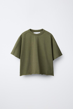 ZARA КОМПЛЕКТ ИЗ ФУТБОЛКИ И БРЮК КЮЛОТ HEAVY WEIGHT С ДЕКОРАТИВНЫМИ ШВАМИ, ХАКИ