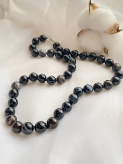 Бусы из натурального черного агата колье ожерелье