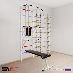 Шведская стенка Sv Sport усиленная 6990 (Турник стандарт/Брусья/Стойка/Скамья/Лестница/Трапеция/Канатный лаз)