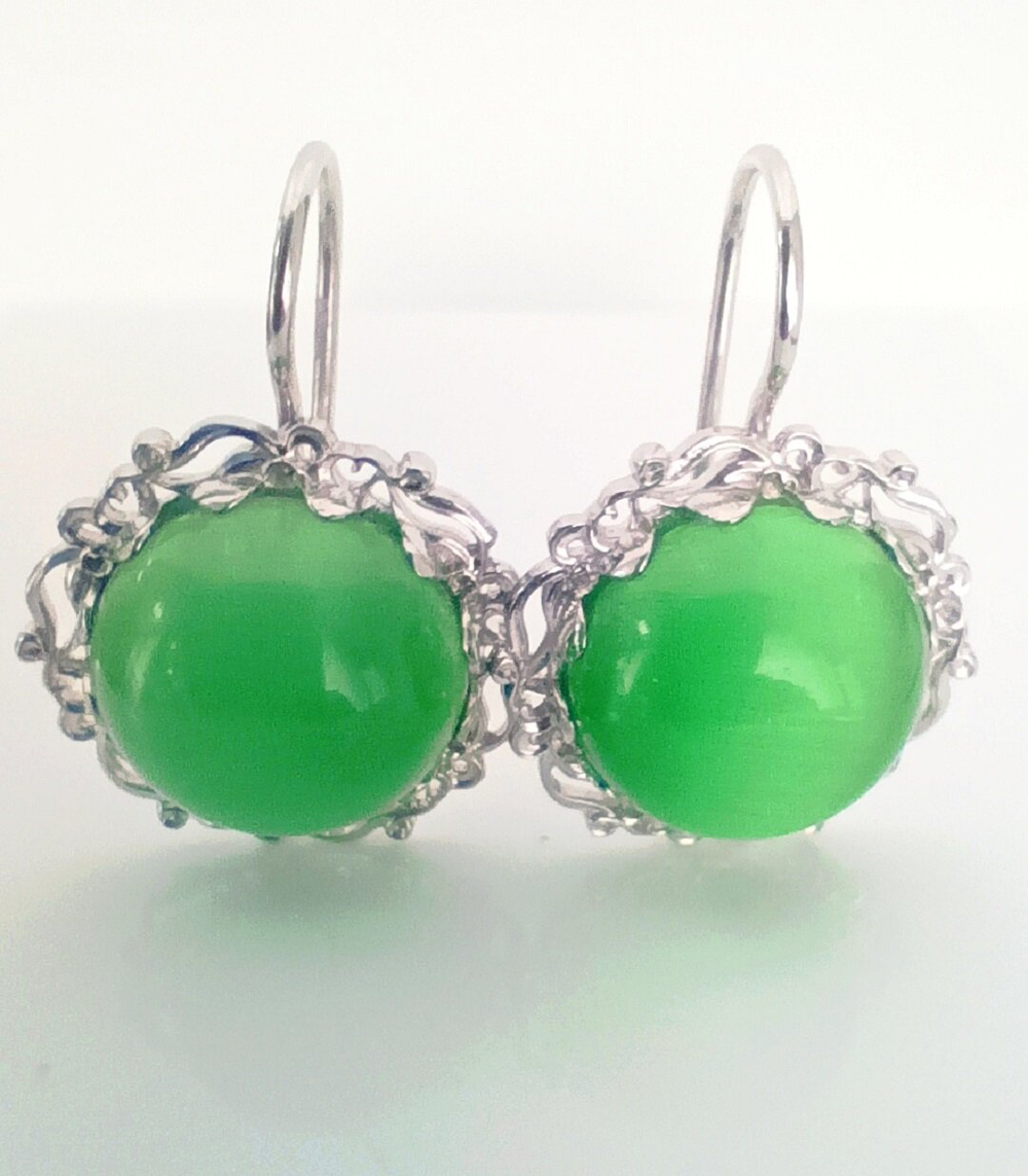 Серьги "Эстерелла", родированные, с кошачьим глазом, серебро 925*/Ф