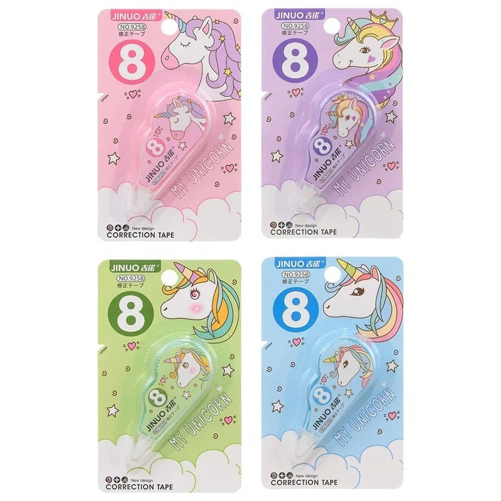 Ленточные корректоры JINUO "Единорог" 3 шт по 5 метров, набор сухих корректирующих лент, замазка в разноцветном корпусе