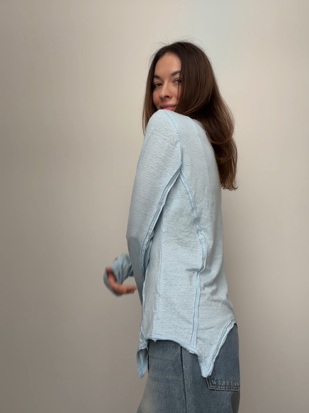 Лонг льняной голубой с рельефами