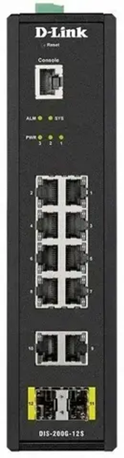 Сетевое оборудование D-Link DIS-200G-12S/A1A PROJ Промышленный управляемый коммутатор 2 уровня с 10 портами 10/100/1000Base-T и 2 портами 1000Base-X SFP