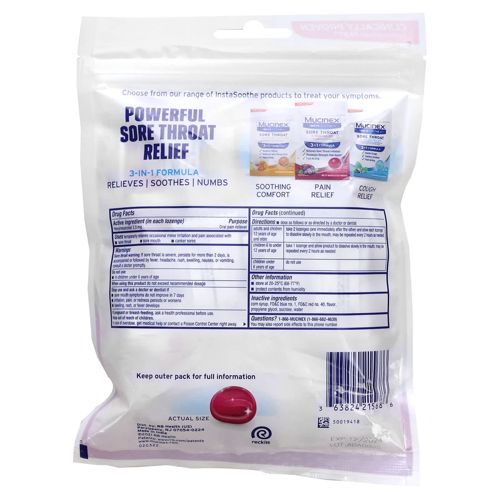 Mucinex, InstaSoothe, облегчение боли в горле, бузина и черемуха, 2 мг, 40 лечебных капель