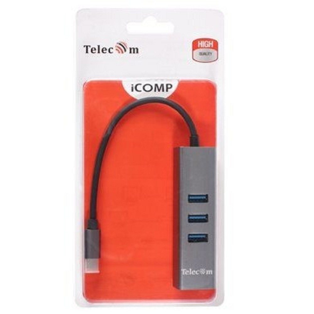 Telecom Переходник USB 3.1 Type-C --&gt;RJ-45 1000Mbps +3 USB3.0, Aluminum Shell, 0.2м Telecom
