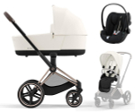 Коляска 3 в 1 Cybex Priam IV Rosegold и автокресло Cloud G i-Size Moon Black Plus Off White