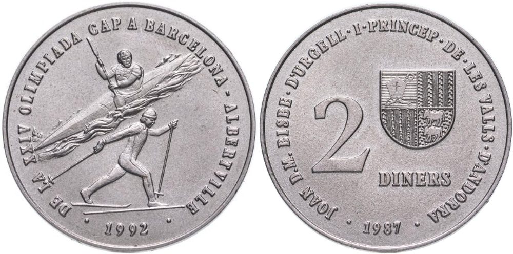 Андорра 2 динера, 1987 Зимние Олимпийские Игры UNC