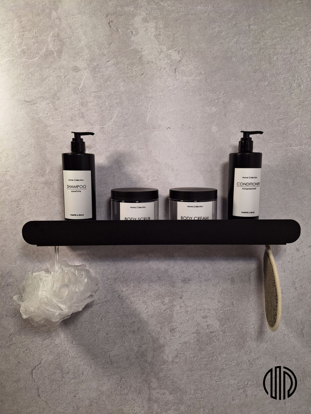 Полка для ванной комнаты, полка для кухни, полка для прихожей, MetaDec Arc черная 50см