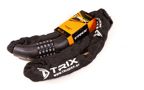 Замок велосипедный TRIX цепь, кодовый, 6×1200мм, в тканевой оплетке, черный