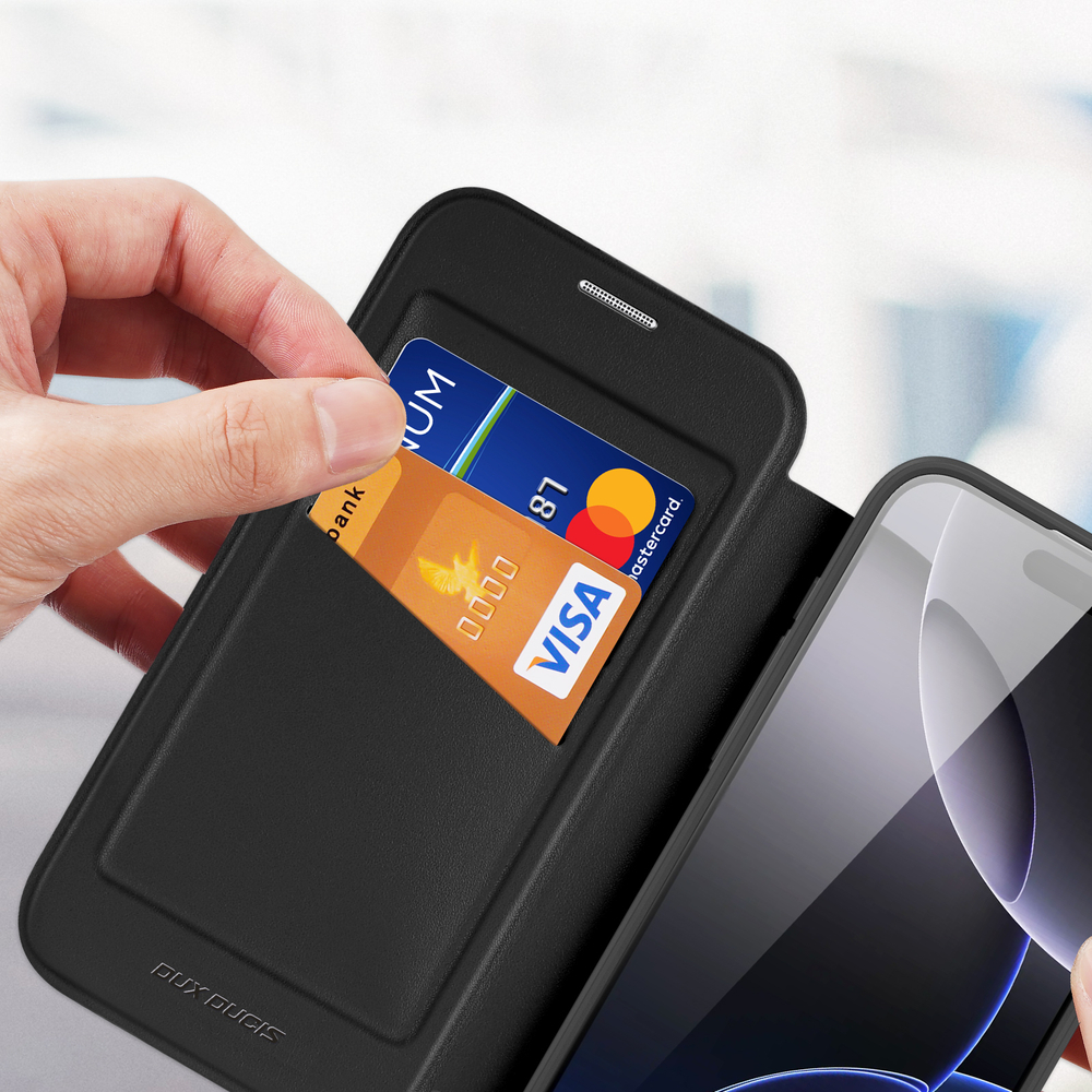 Чехол книжка черного цвета с MagSafe от Dux Ducis для смартфона iPhone 17 Pro Max, серия Skin X Pro Series Case