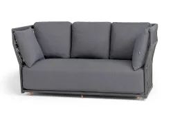 "Лугано" диван 3-местный плетеный из роупа, каркас алюминий темно-серый (RAL7024) муар, роуп темно-серый круглый, ткань темно-серая YB25-0027