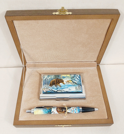 Набор подарочный "Схватка" (визитница персональная, ручка Паркер)