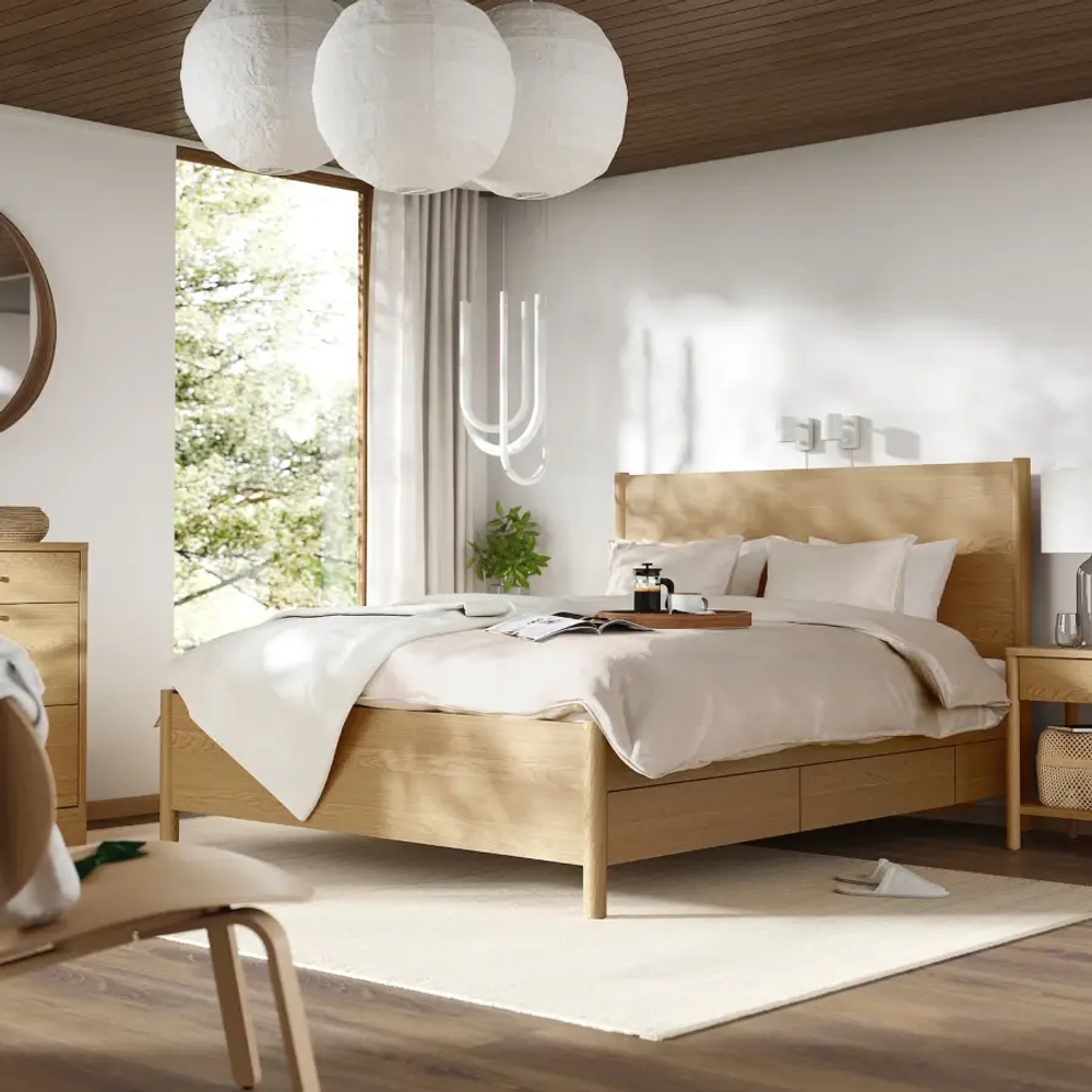 Каркас кровати с ящиками - TONSTAD IKEA/ ТОНСТАД ИКЕА, 160х200 см, светло-коричневый