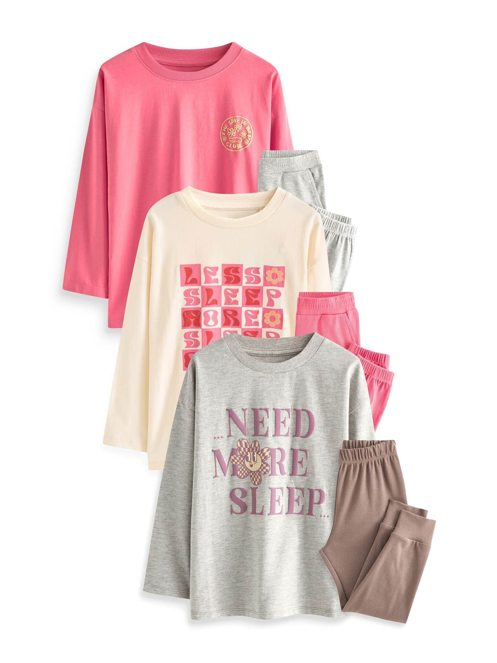 Пижама для девочки Next Q96-878, 3 шт., Розовый, Серый, Молочный