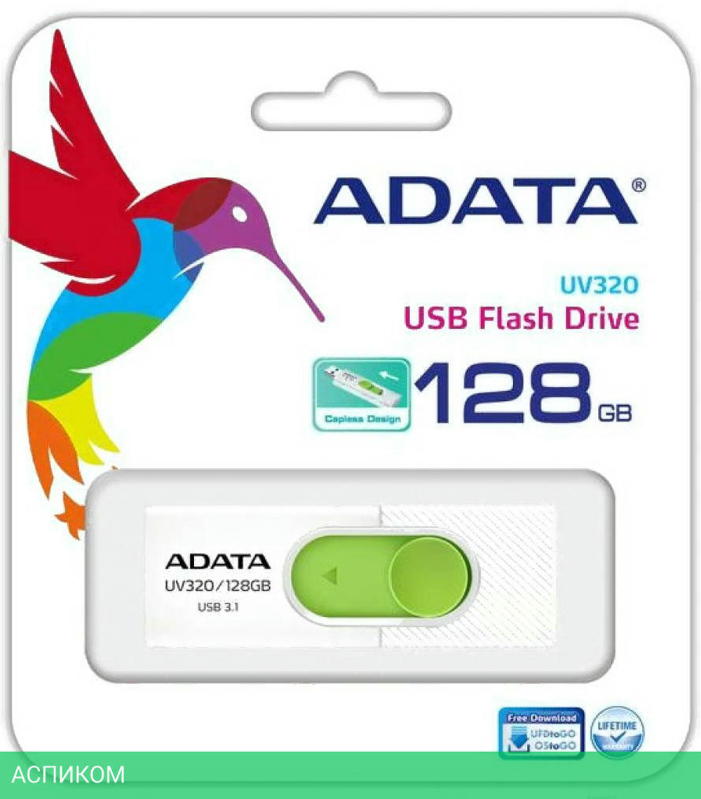 USB Flash-накопитель A-Data UV320 128GB белый/зеленый (AUV320-128G-RWHGN)