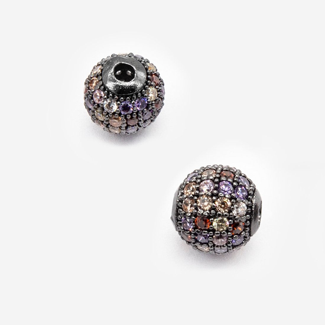 Бусина с разноцветными фианитами, 10мм, gun metal