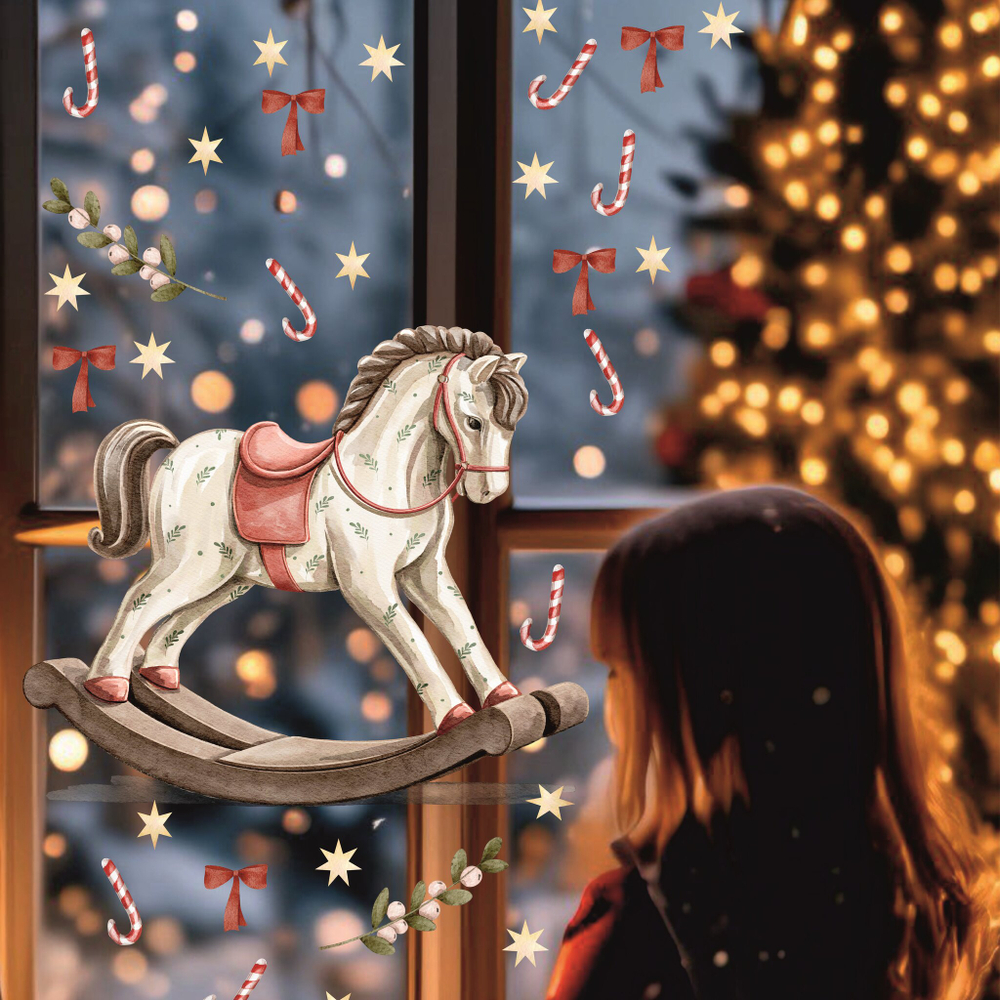 Новогодние наклейки для окон, стен и мебели НОВОГОДНЯЯ ЛОШАДКА