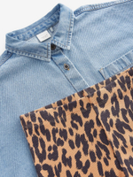 Рубашка джинсовая и легинсы-клеш в комплекте для девочки Next B21-979, Синий, Коричневый, Черный